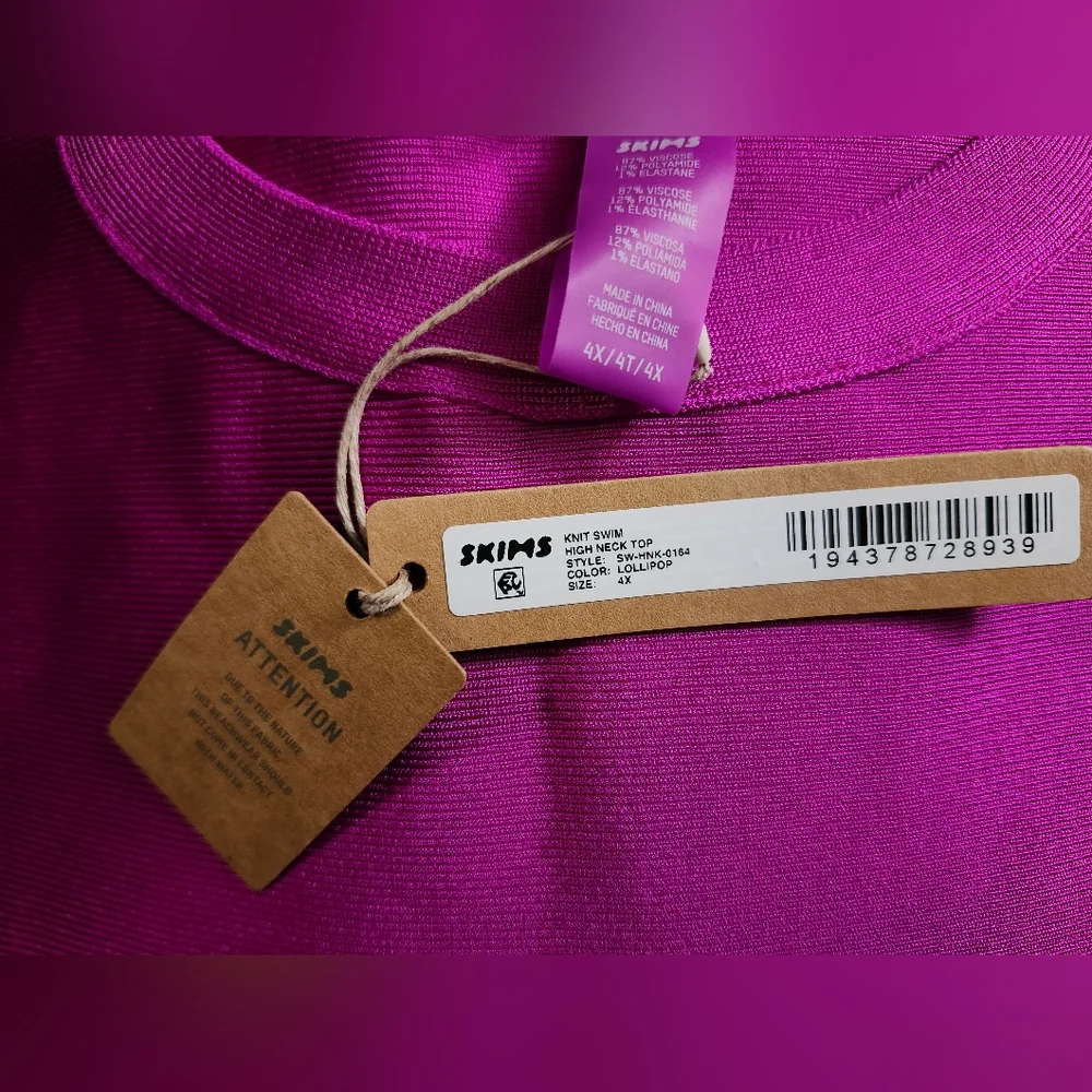 NWT SKIMS KNIT SWIM HIGH NECK TOP LOLIPOP Lolipop 4X